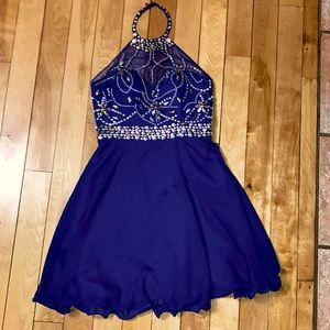 Dark Blue Prom Dress Halter Sequins